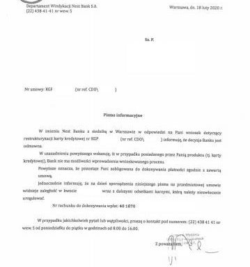 odmowa restrukturyzacji - wezwanie do zapłaty